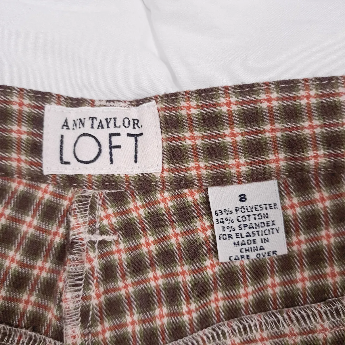 Ann Taylor Brown Green Plaid Straight Trousers 8UK - Image 3