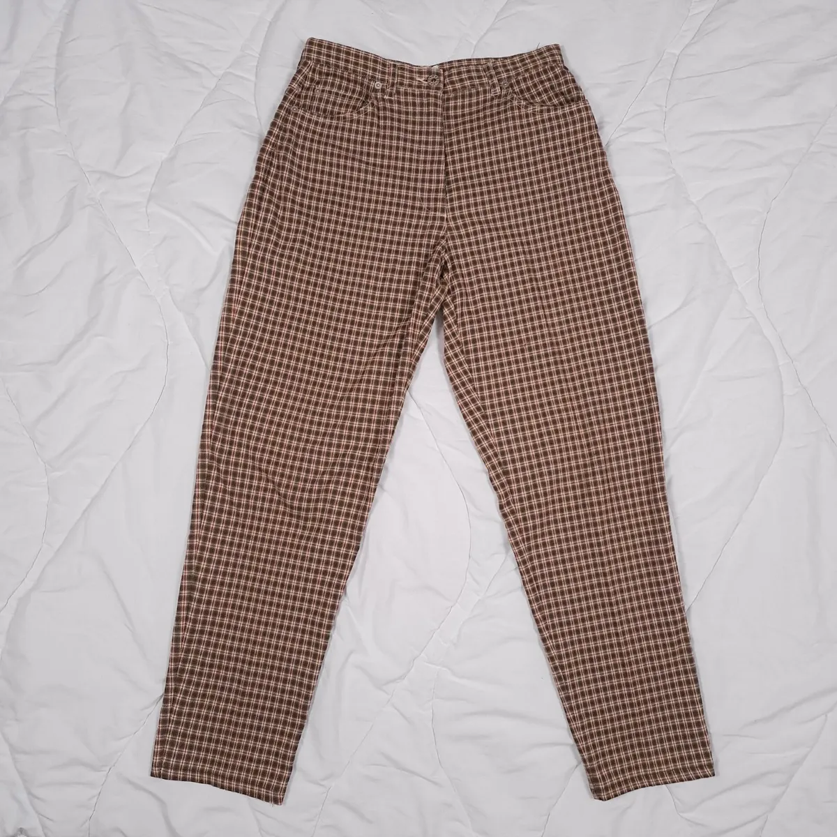 Ann Taylor Brown Green Plaid Straight Trousers 8UK - Image 1
