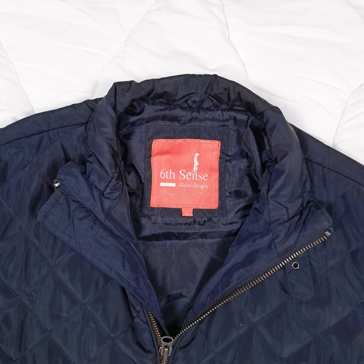 6th Sense Navy Blue Quilted Jacket Mens L - Image 4