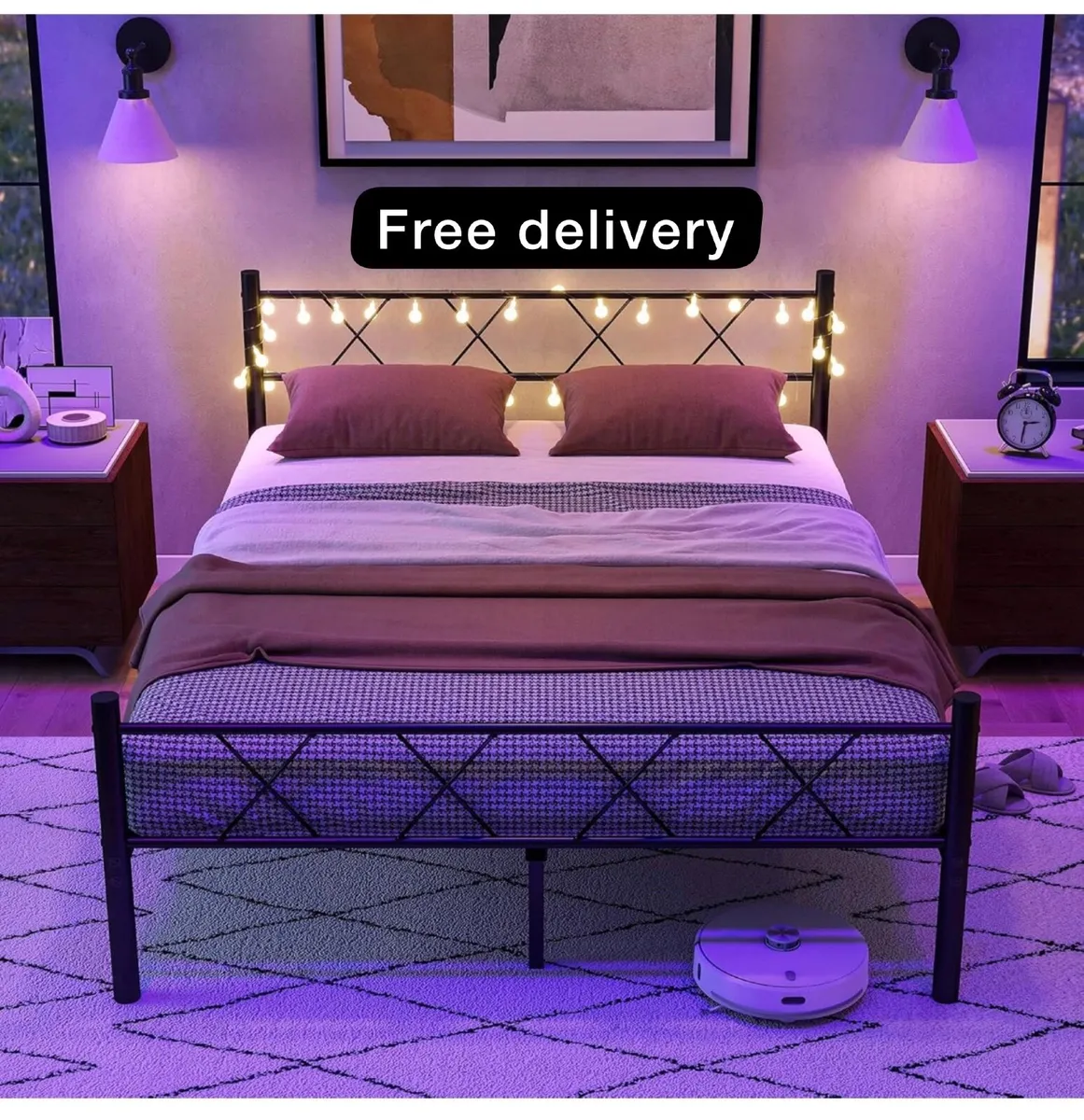 King Size Bed Frame with Headboard & lights - Image 1