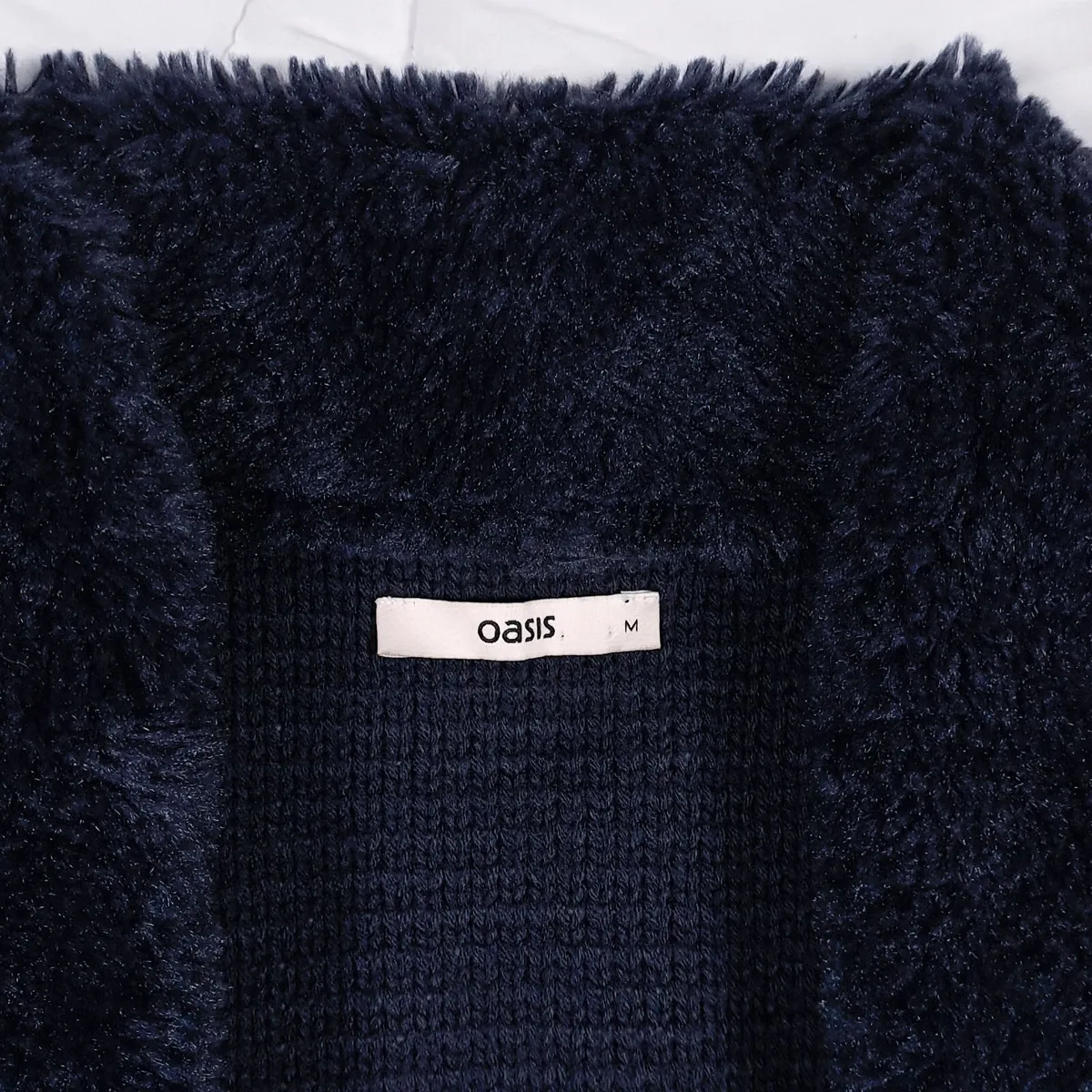 Oasis Navy Blue Faux Fur Suede Knit Cardigan M - Image 2