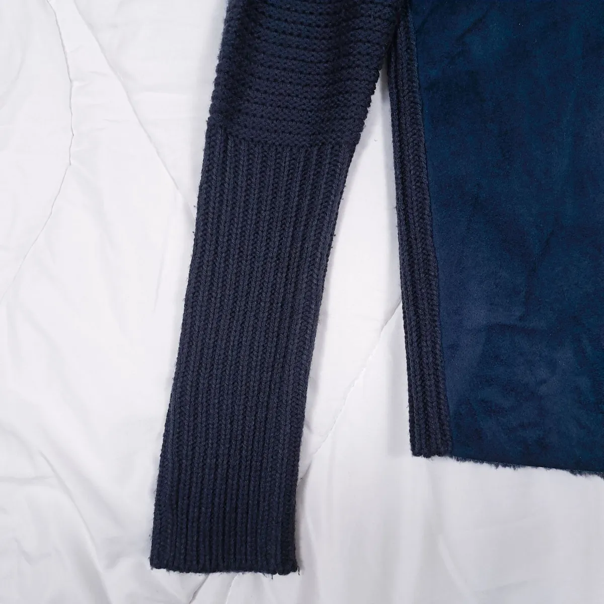 Oasis Navy Blue Faux Fur Suede Knit Cardigan M - Image 4