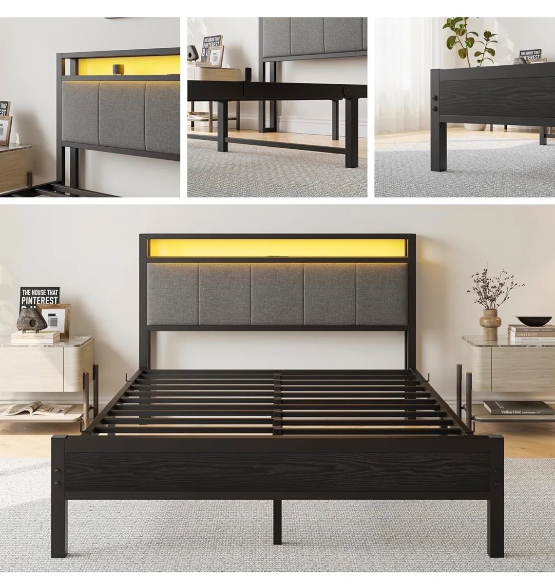 5FT King Size Bed Frame with LED Lights and Chargi - Image 3