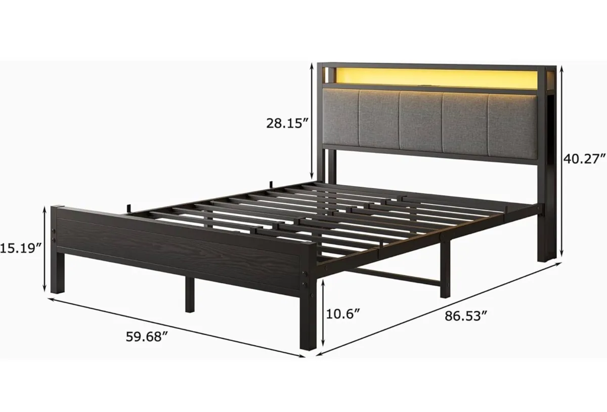 5FT King Size Bed Frame with LED Lights and Chargi - Image 2