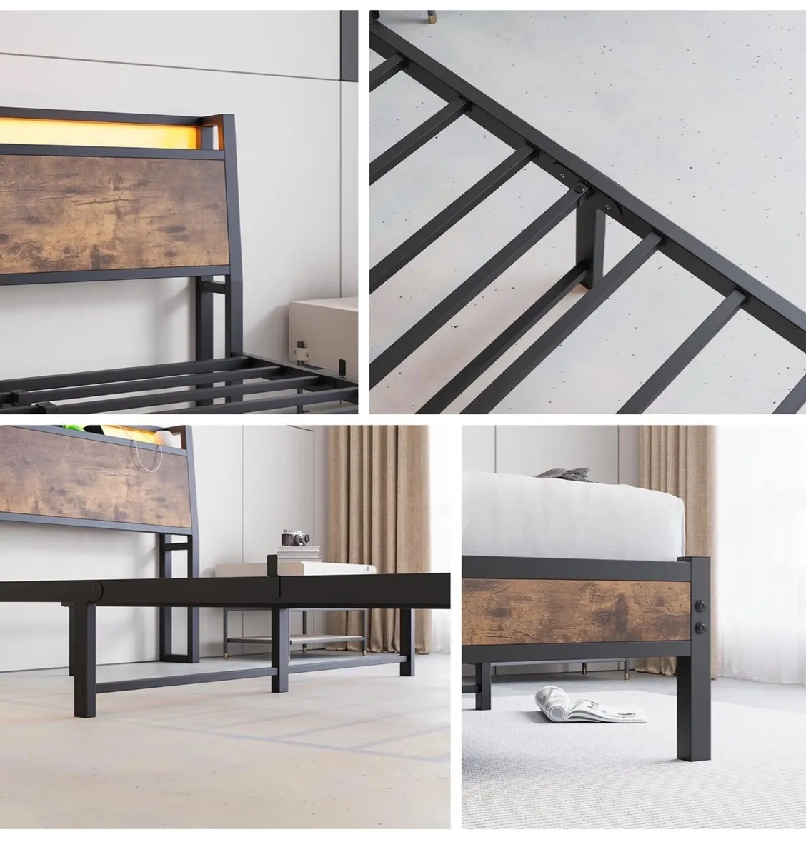 King Size Bed Frame with Charging Station and LED - Image 2