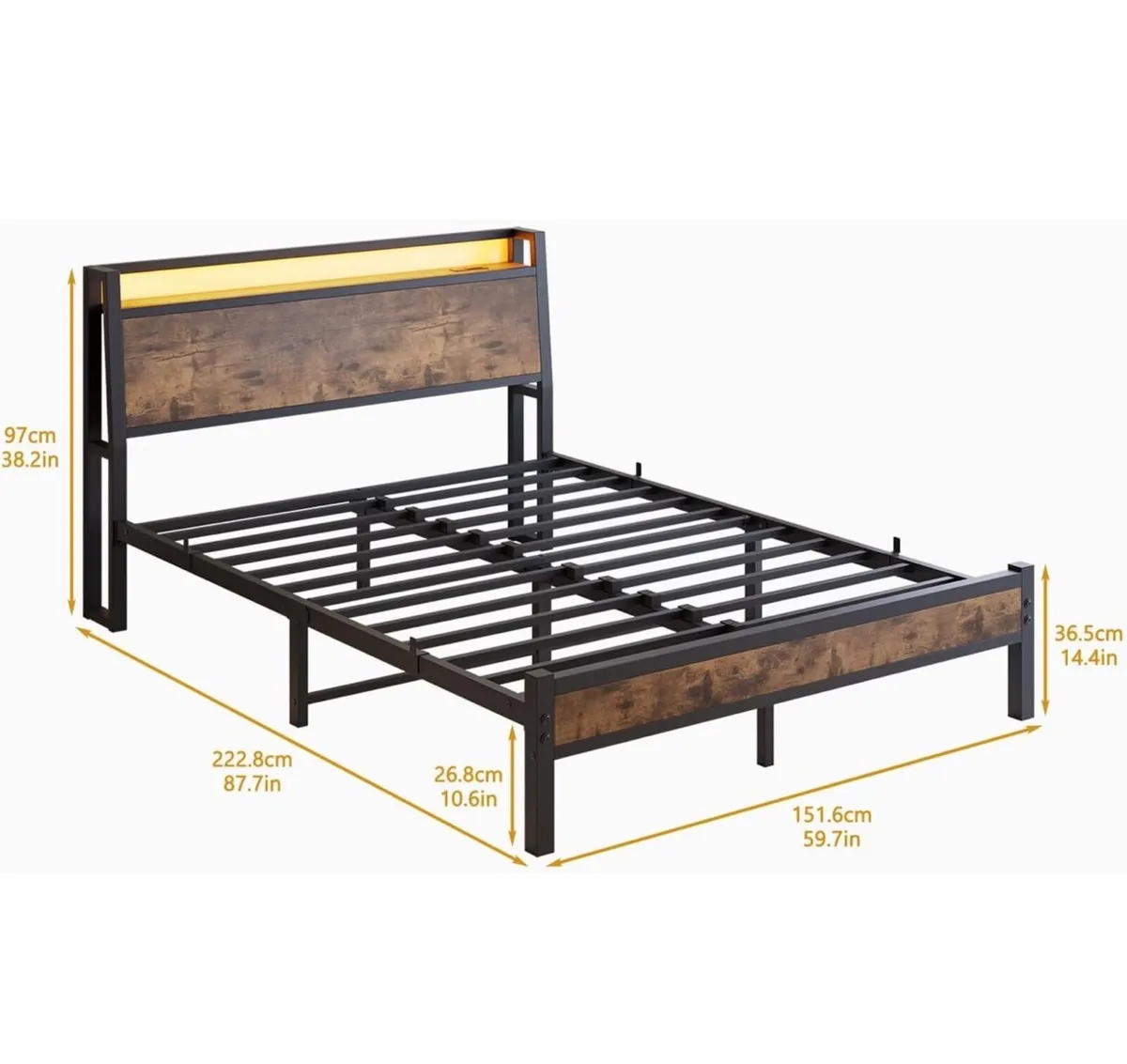 King Size Bed Frame with Charging Station and LED - Image 3