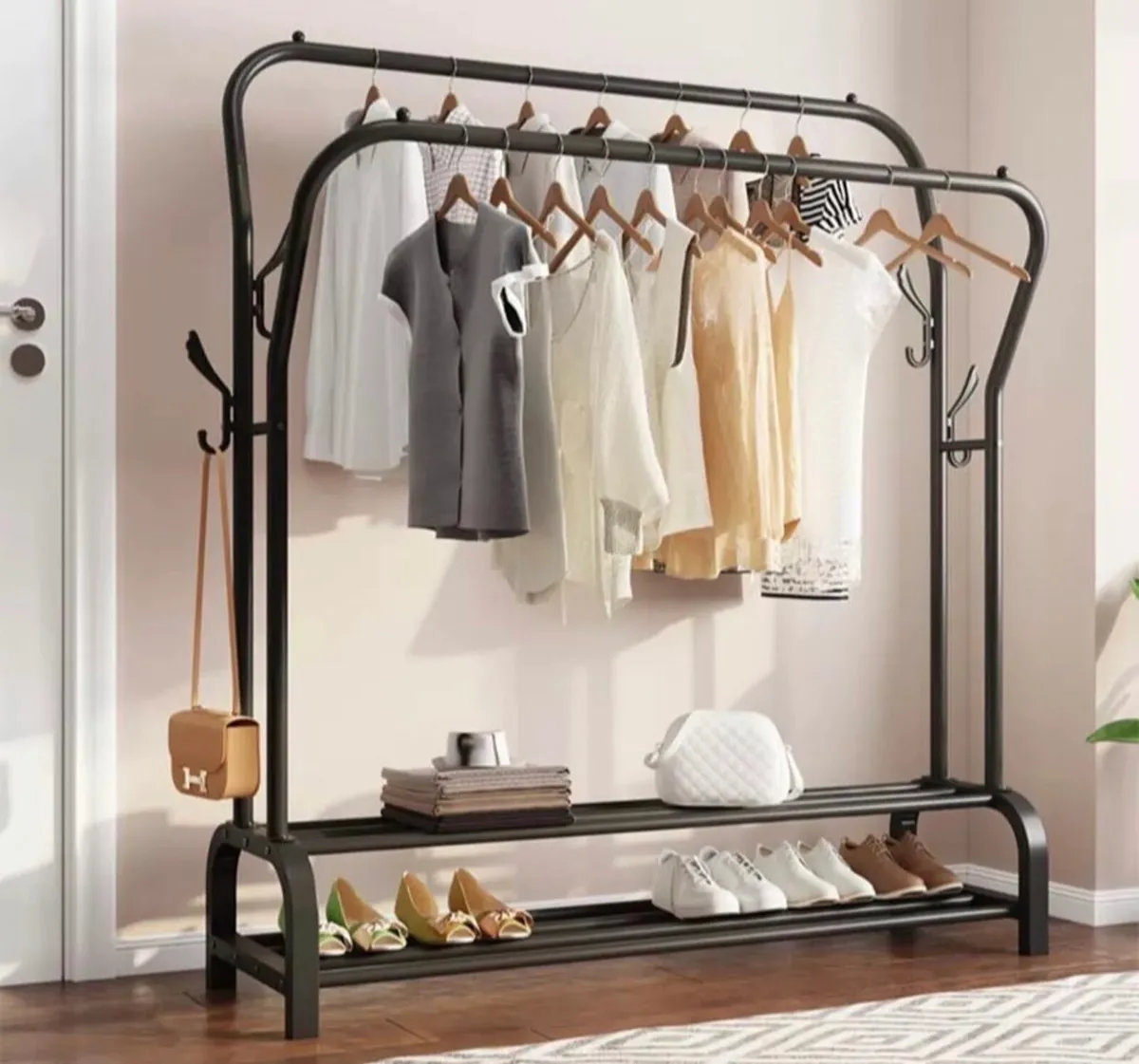 NEW Double Rail Clothes Garment Rack & Shelves - Image 1