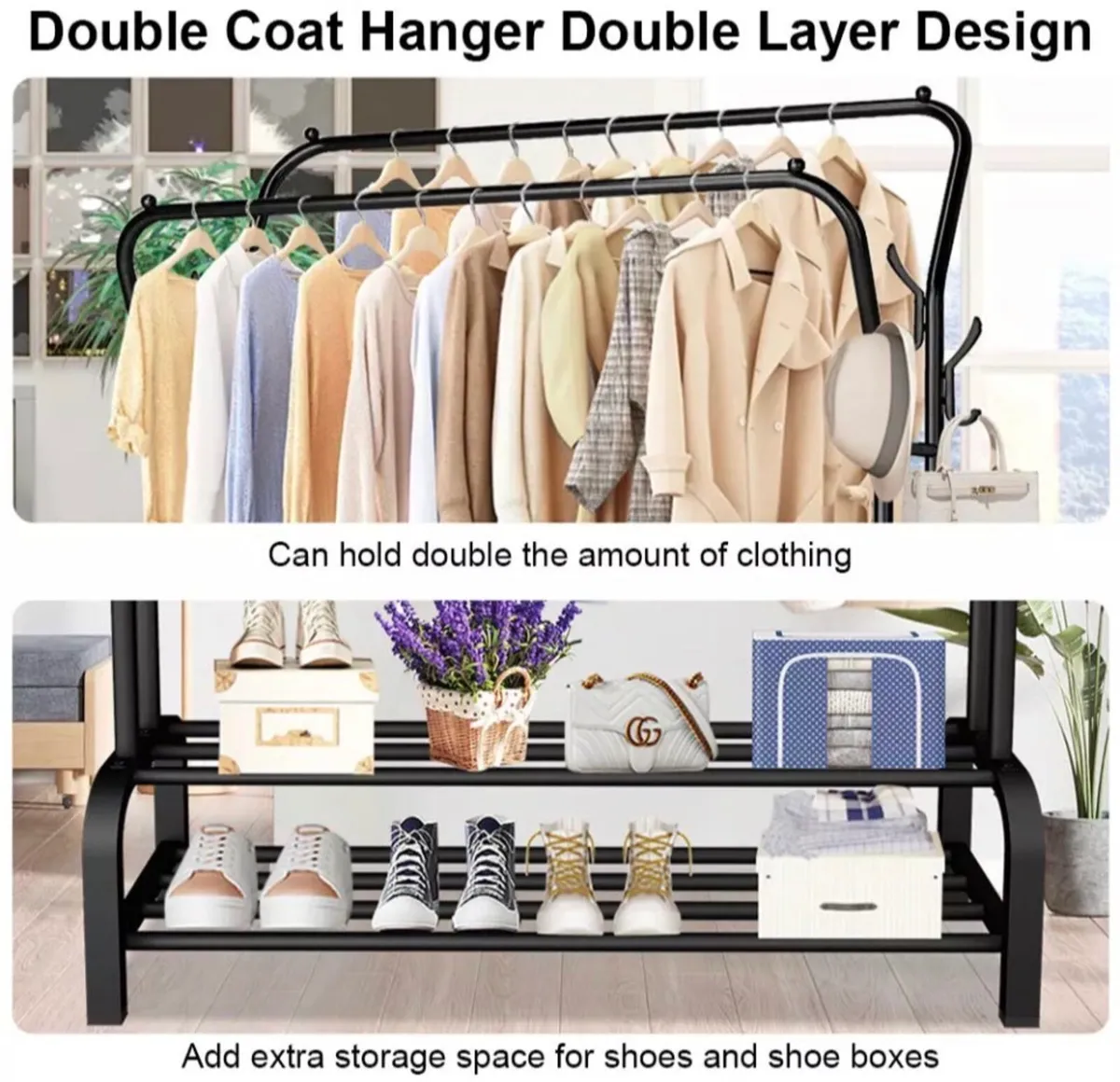 NEW Double Rail Clothes Garment Rack & Shelves - Image 4