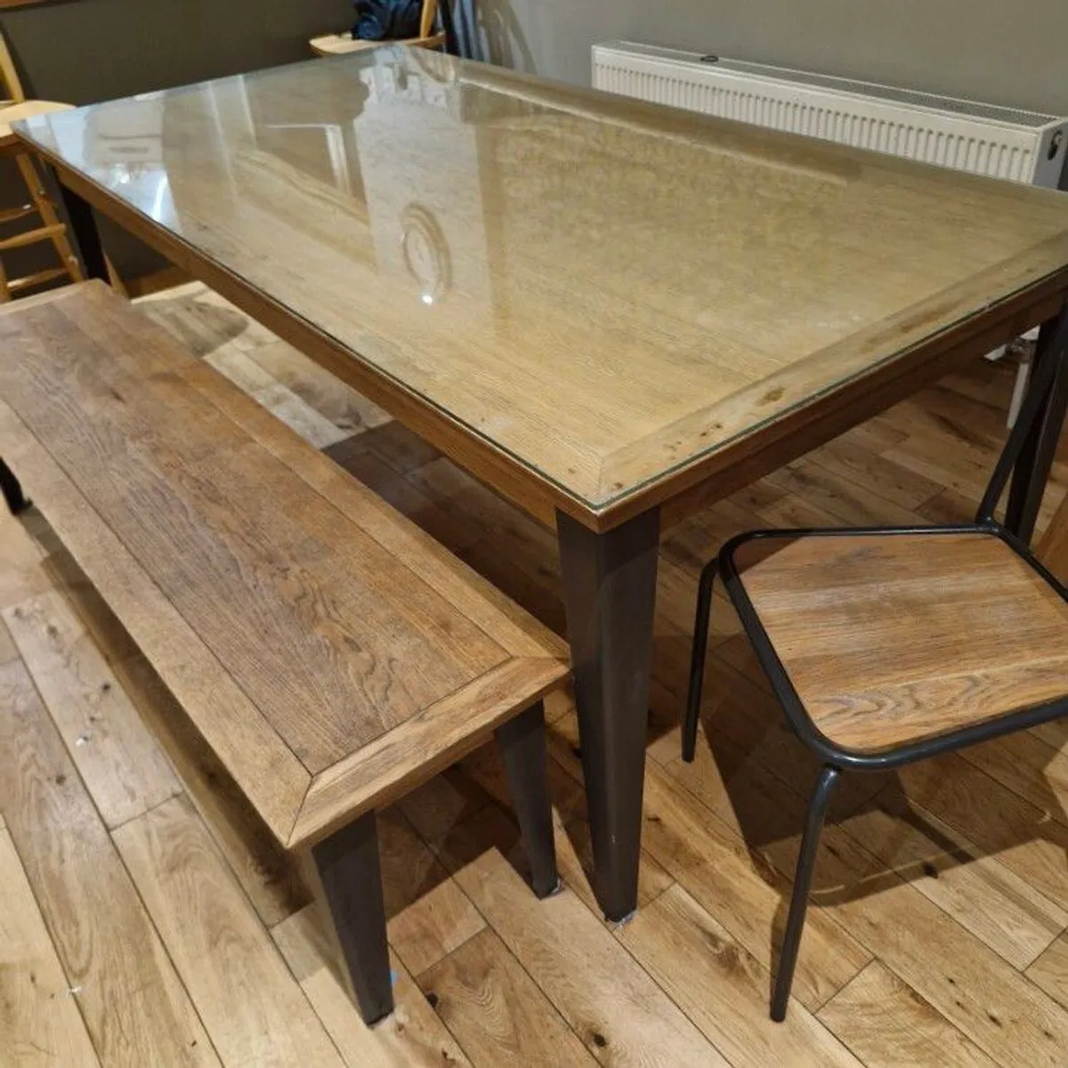 2m Dining Table Bench and Chairs - Image 1