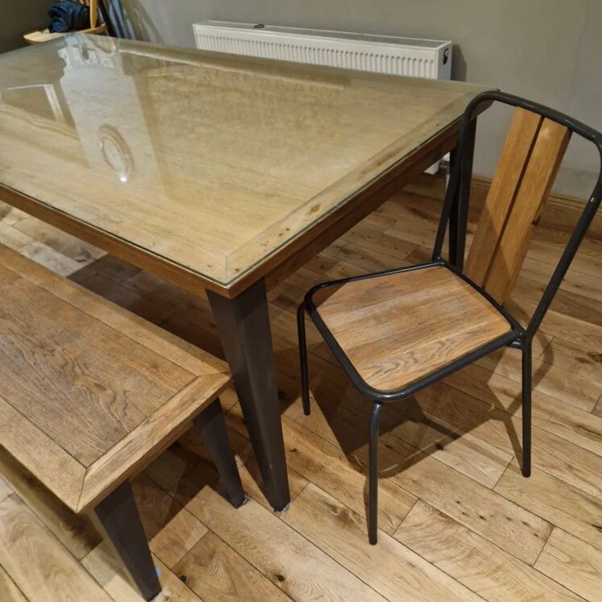 2m Dining Table Bench and Chairs - Image 2