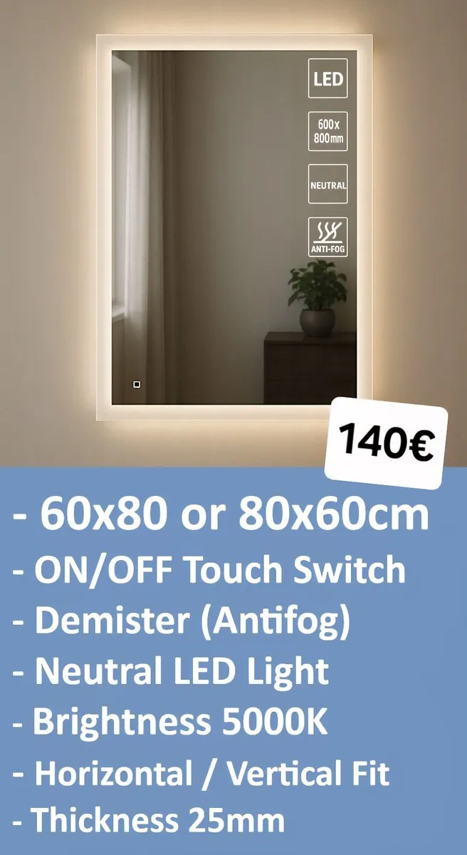 LED Bathroom Mirror 60x80cm Touch Antifog Bright - Image 1