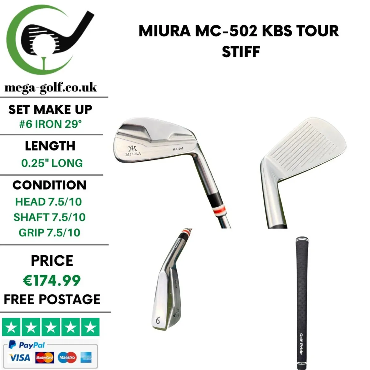 Miura MC-502 #6 Iron 29° / Kbs Tour Stiff - Image 1