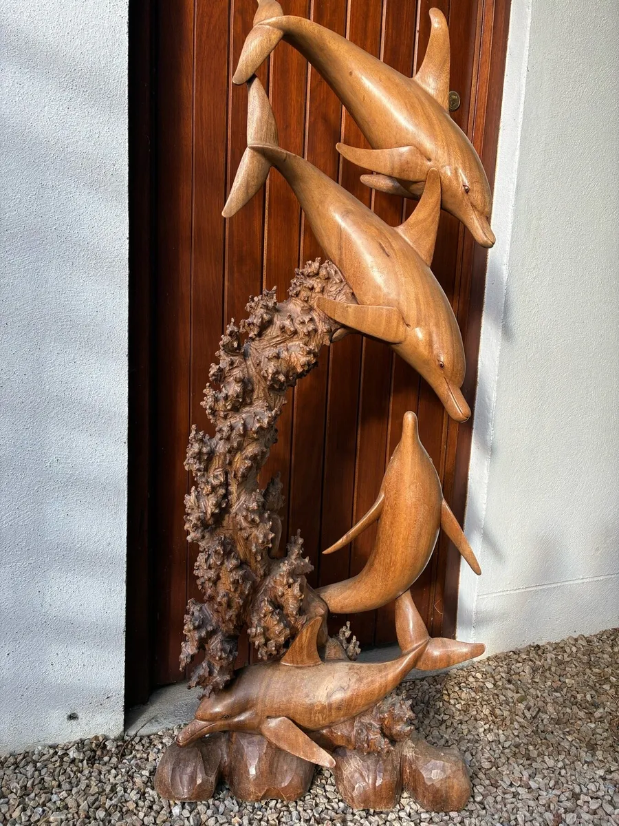 Wooden Sculpture Dolphins and Coral - Image 1