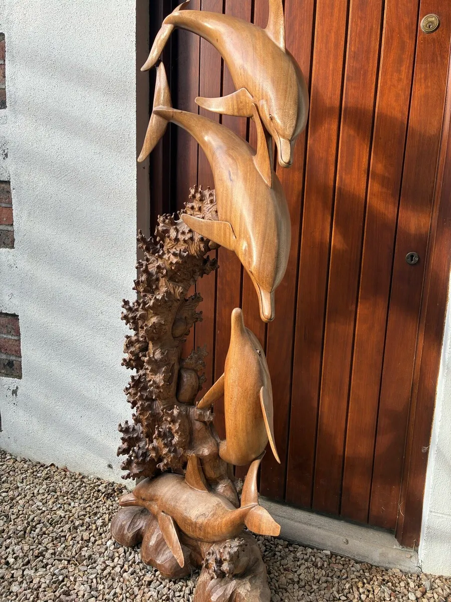 Wooden Sculpture Dolphins and Coral - Image 2