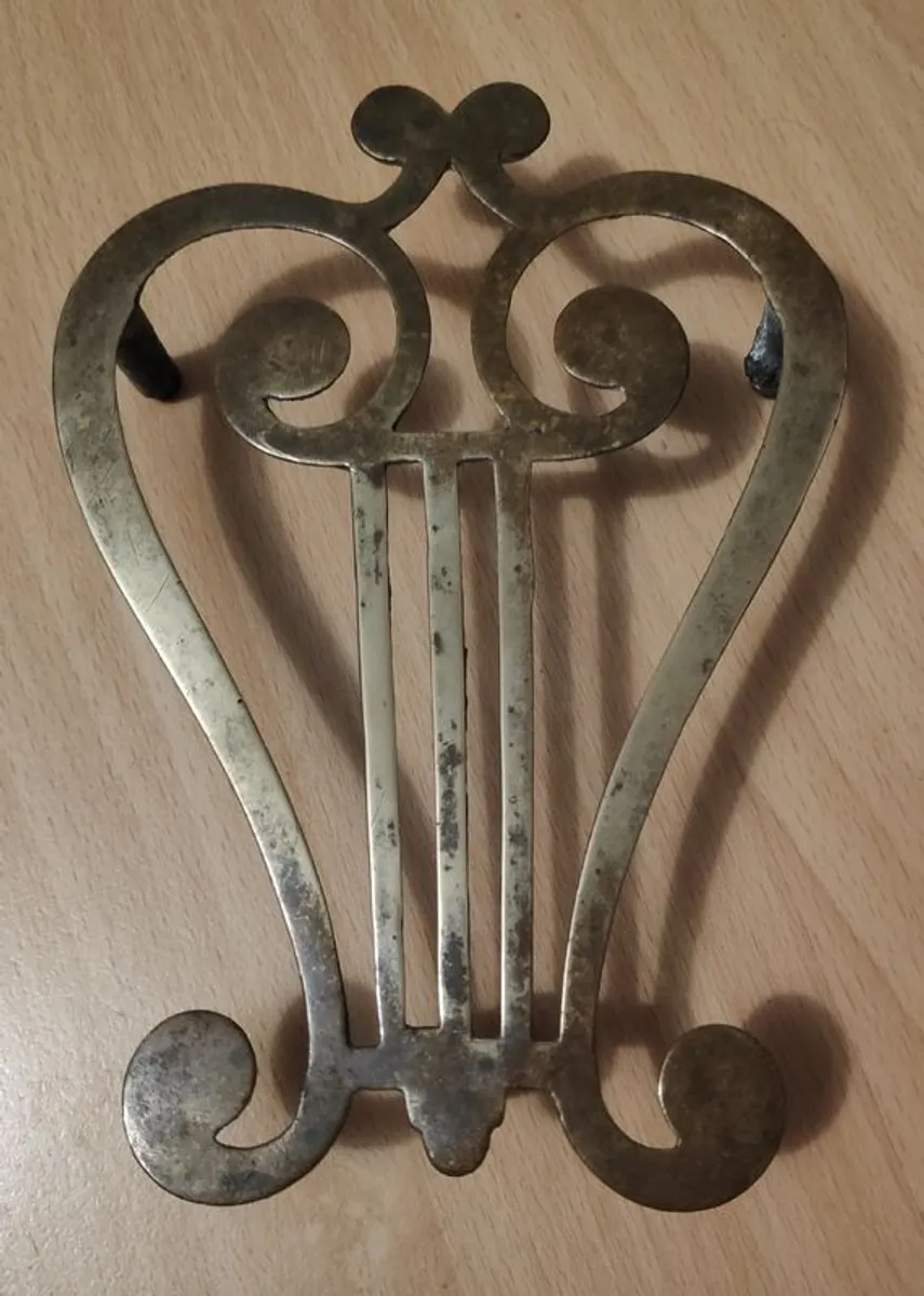 Antique Lyre shaped Brass Trivet - Image 1