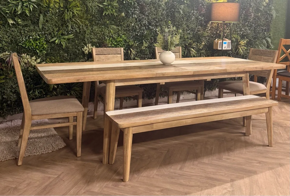 Large extending kitchen table, 4 chairs & bench - Image 1