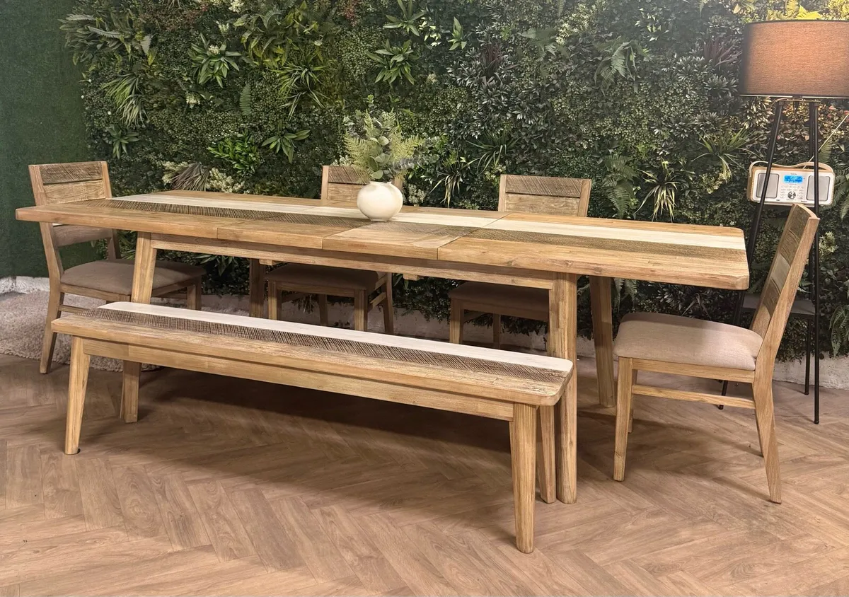 Large extending kitchen table, 4 chairs & bench - Image 2