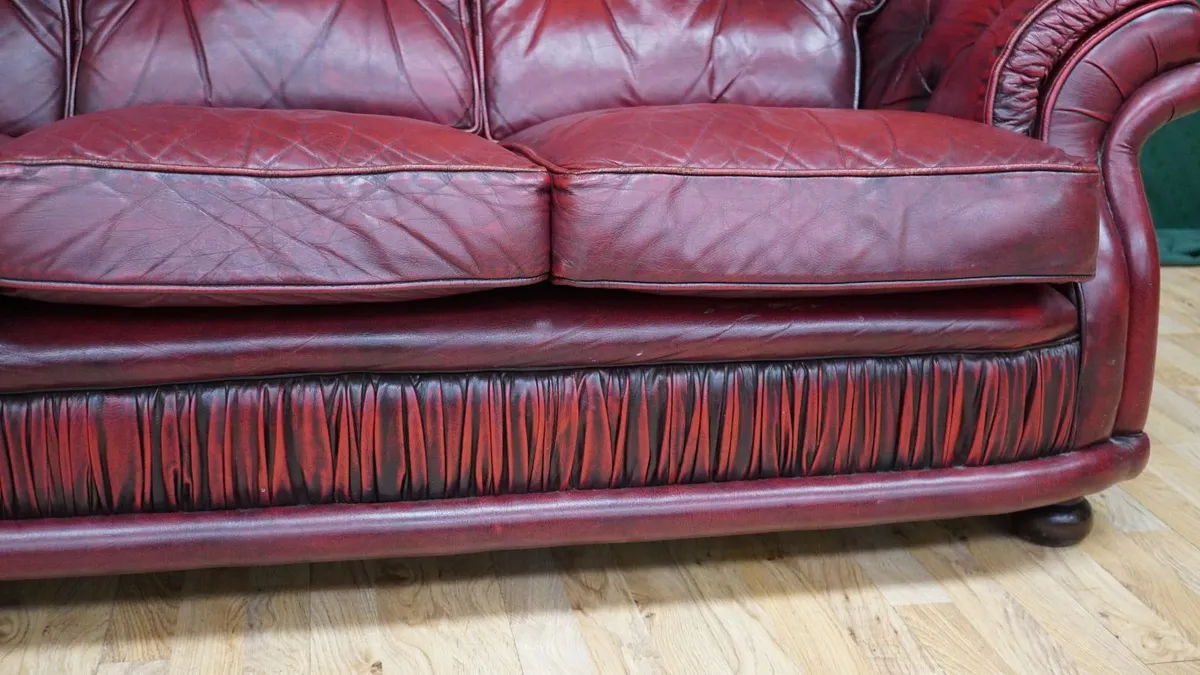 Deep-Red Leather Three Seater - Image 4