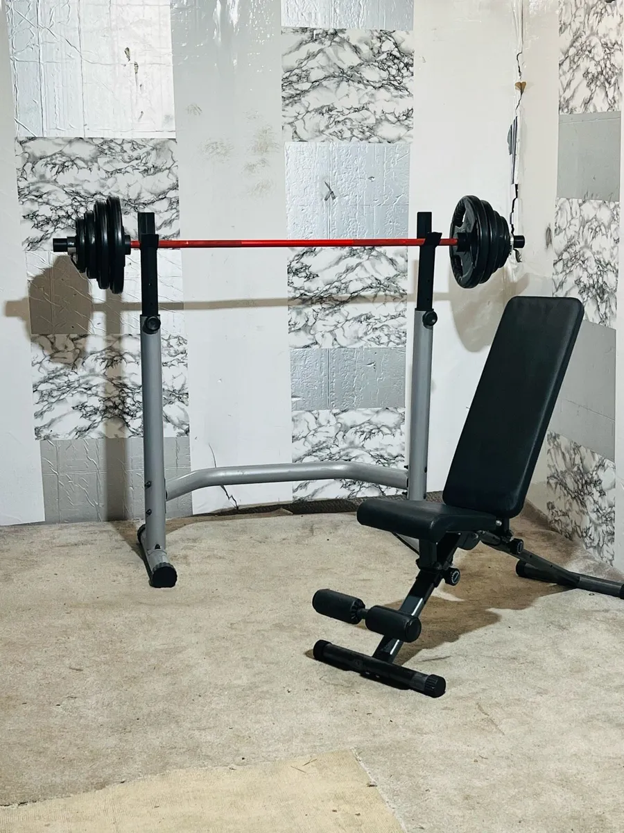 80KG OLYMPIC BARBELL SET RACK BENCH - Image 4