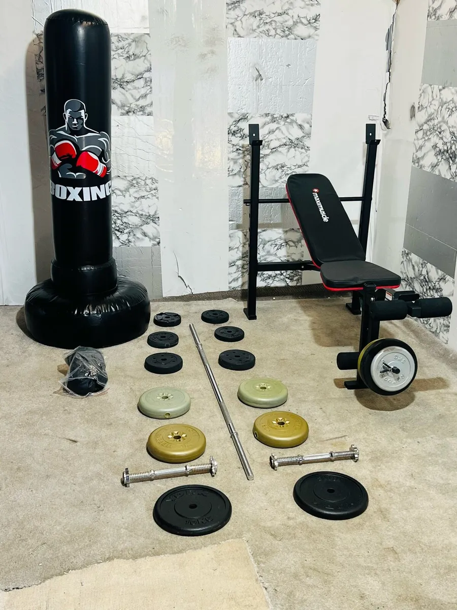60KG WEIGHTS PUNCHING BAG BENCH BARBELL DUMBBELLS - Image 3