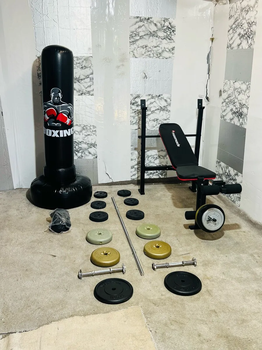 60KG WEIGHTS PUNCHING BAG BENCH BARBELL DUMBBELLS - Image 1