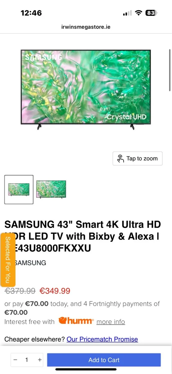 Samsung 43” Smart 4K Ultra HD HDR LED TV for Sale - Image 3