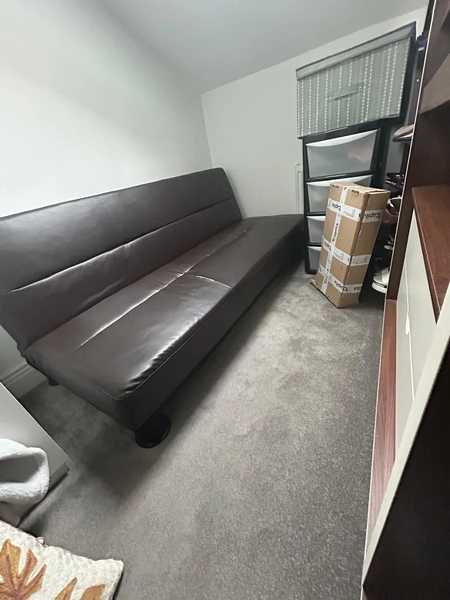 3-seater Sofabed brown faux leather, free - Image 1