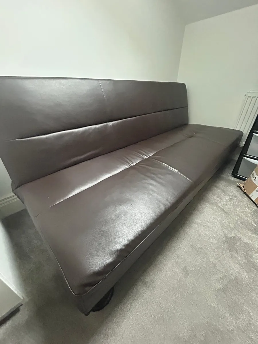 3-seater Sofabed brown faux leather, free - Image 2