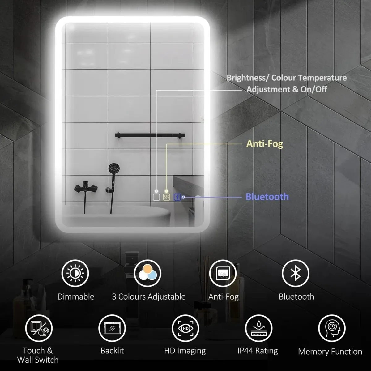 LED Bathroom Mirror Music Antifog Dual LED Light - Image 4