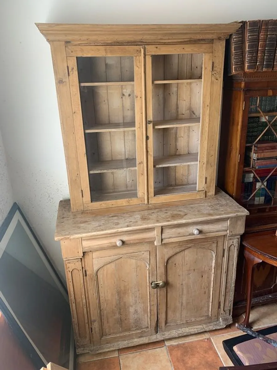 Old Irish Antique Pine,  Glass Front Dresser
