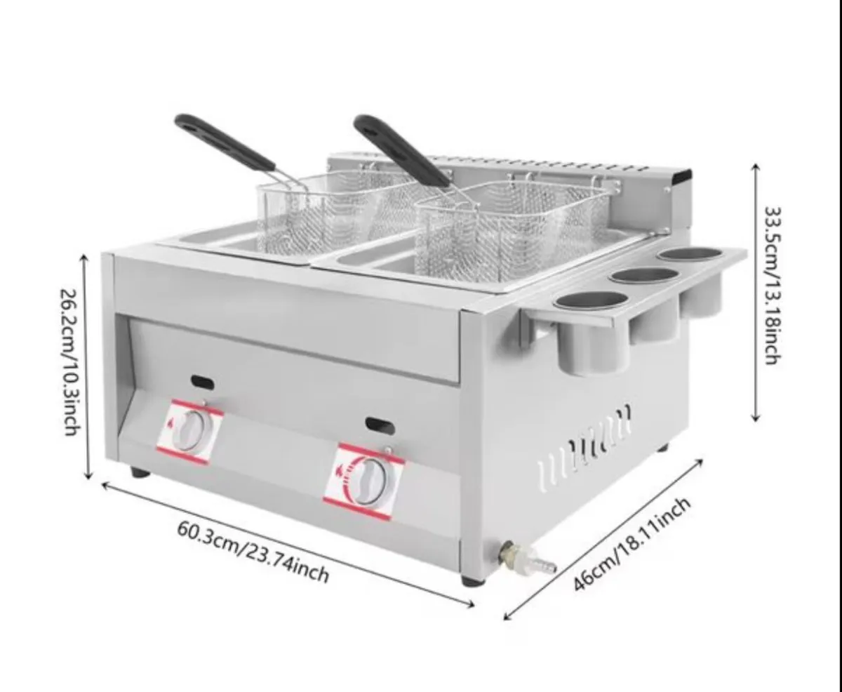 New 6Lx2 Gas Deep Fryer with Basket and Lid - Image 2