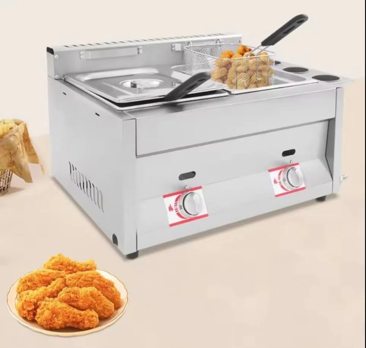 New 6Lx2 Gas Deep Fryer with Basket and Lid - Image 3