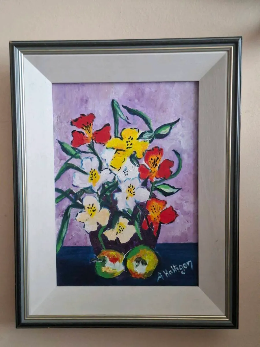 Lovely Original Oil Painting Flowers & Apples - Image 1