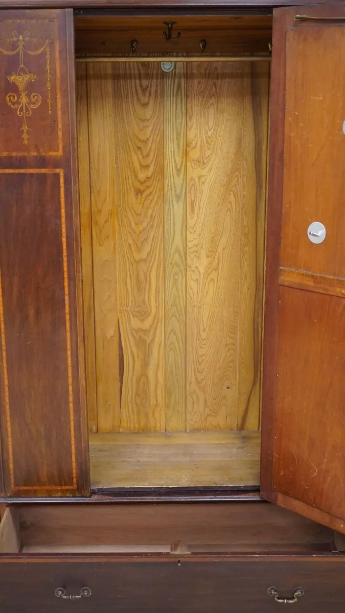 Edwardian Inlaid Mahogany Wardrobe with Mirror - Image 3