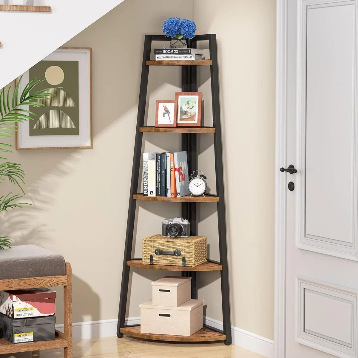 5 Tier Tall Corner Shelf 70 Inch Bookshelf - Image 2