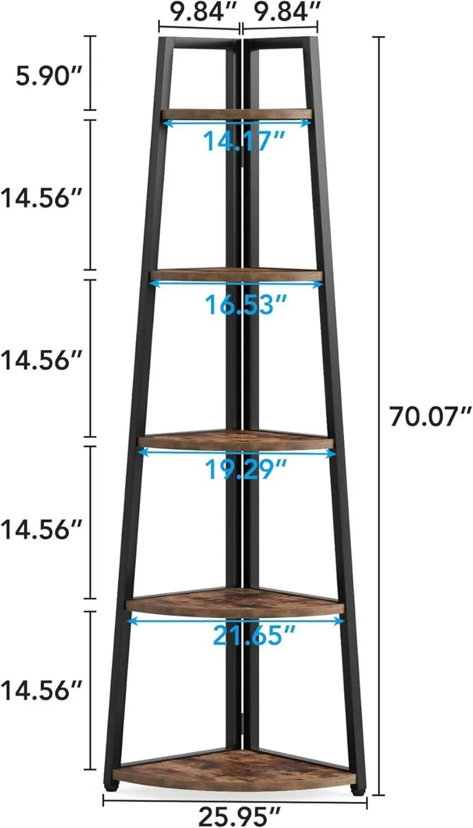 5 Tier Tall Corner Shelf 70 Inch Bookshelf - Image 3