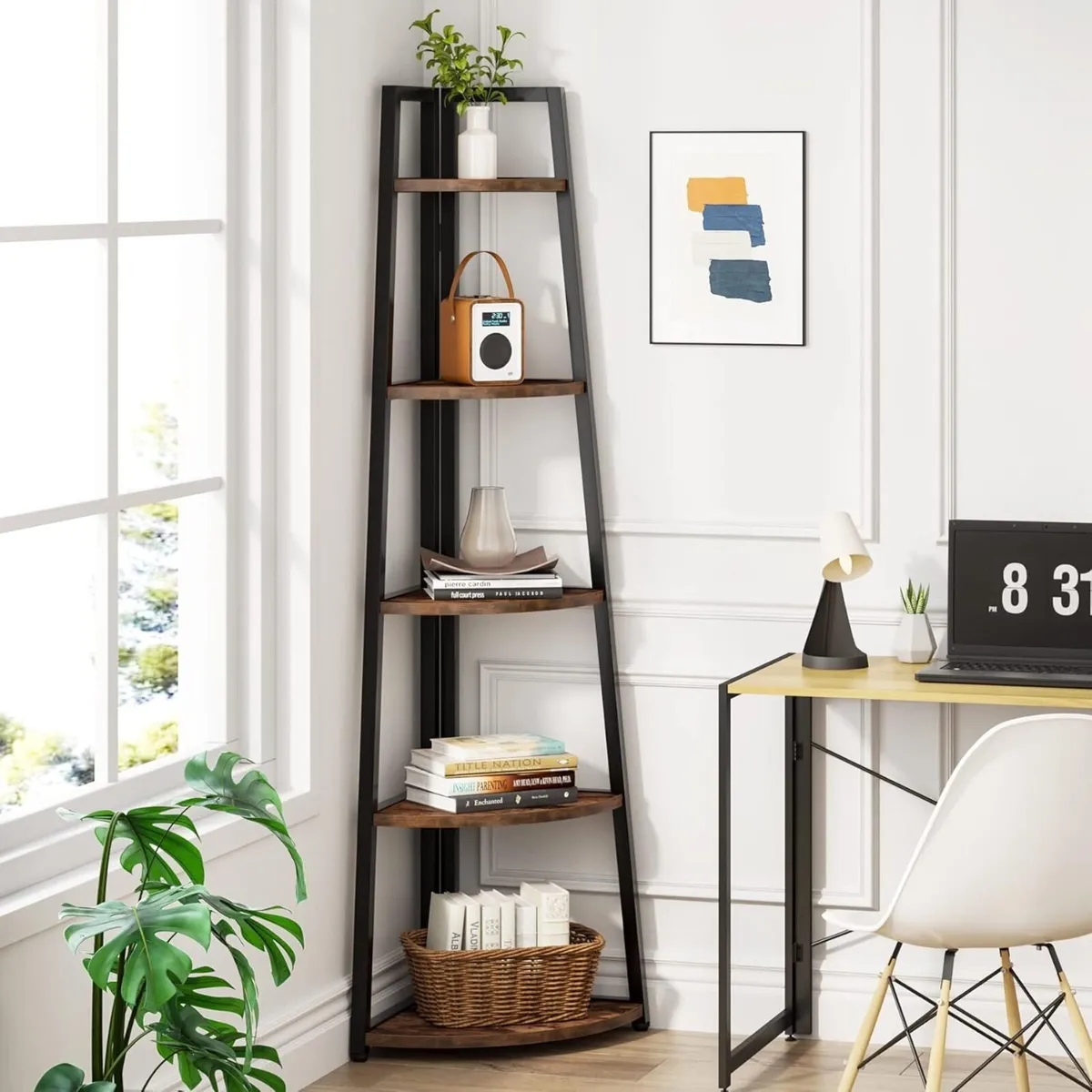 5 Tier Tall Corner Shelf 70 Inch Bookshelf - Image 4