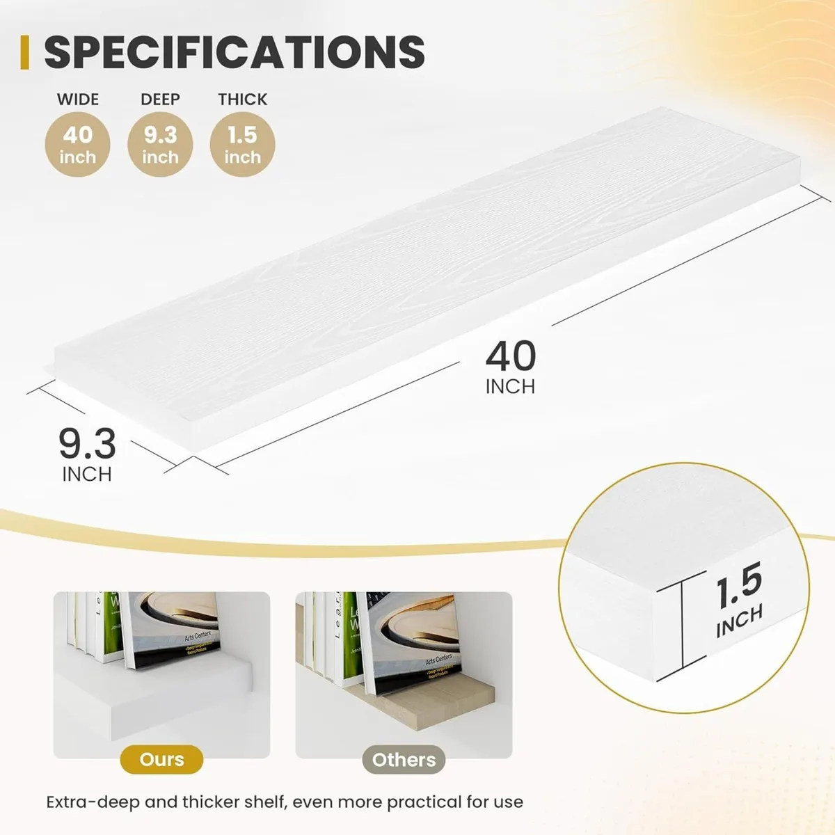 100cm Floating Shelves 23.5cm Deep Shelf Wall - Image 3