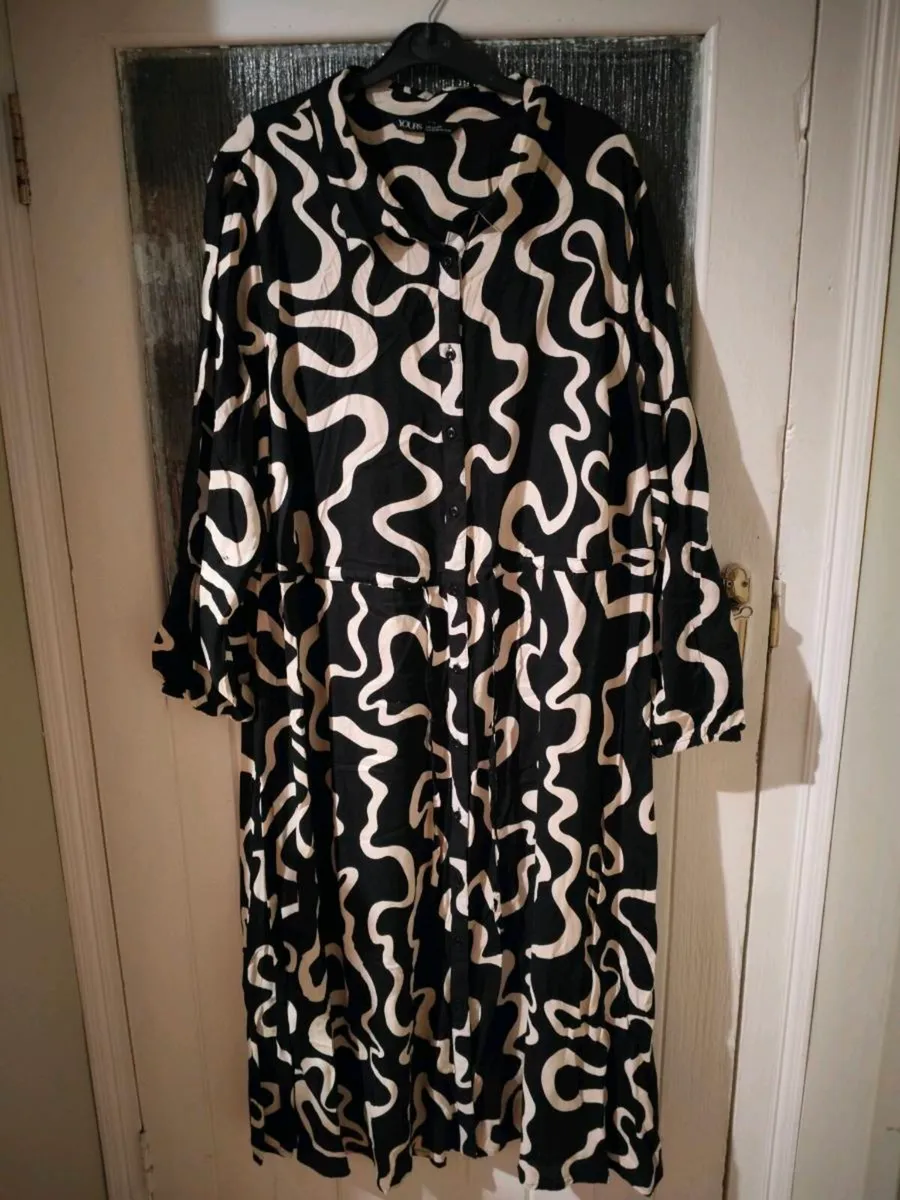 Yours Curve swirl print shirt dress, with long sle - Image 1
