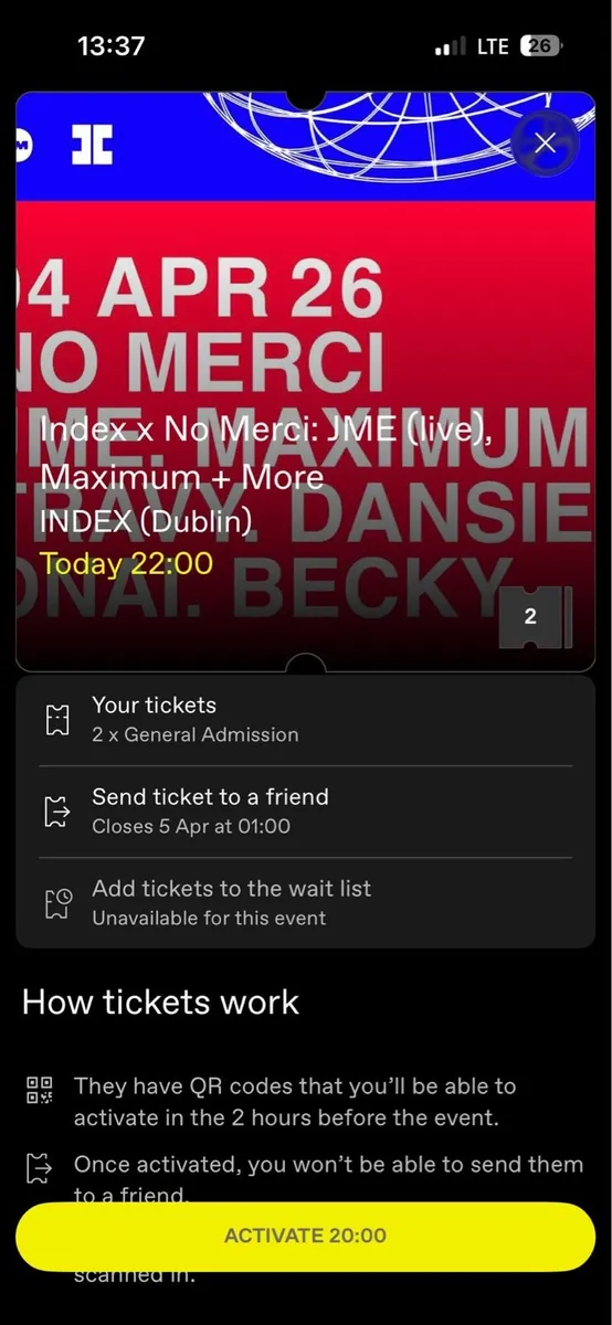 2 Tickets for tonight JME Rapper at Index Dublin