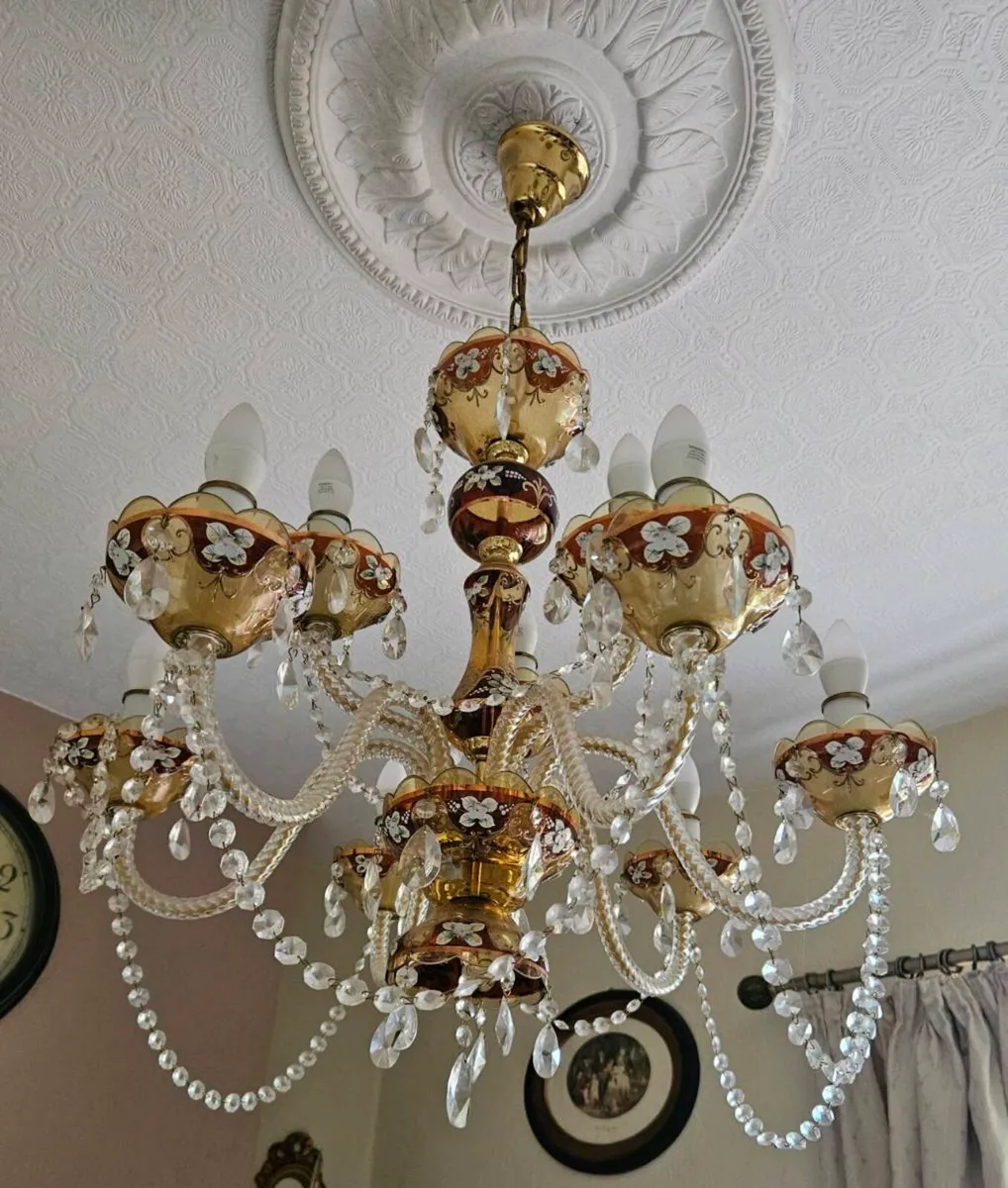 Two 9 arm Glass Chandeliers - Image 2