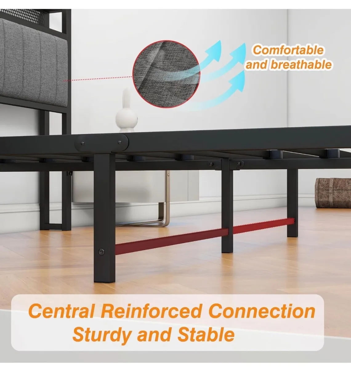 King Size Bed Frame with Storage and Headboard She - Image 3