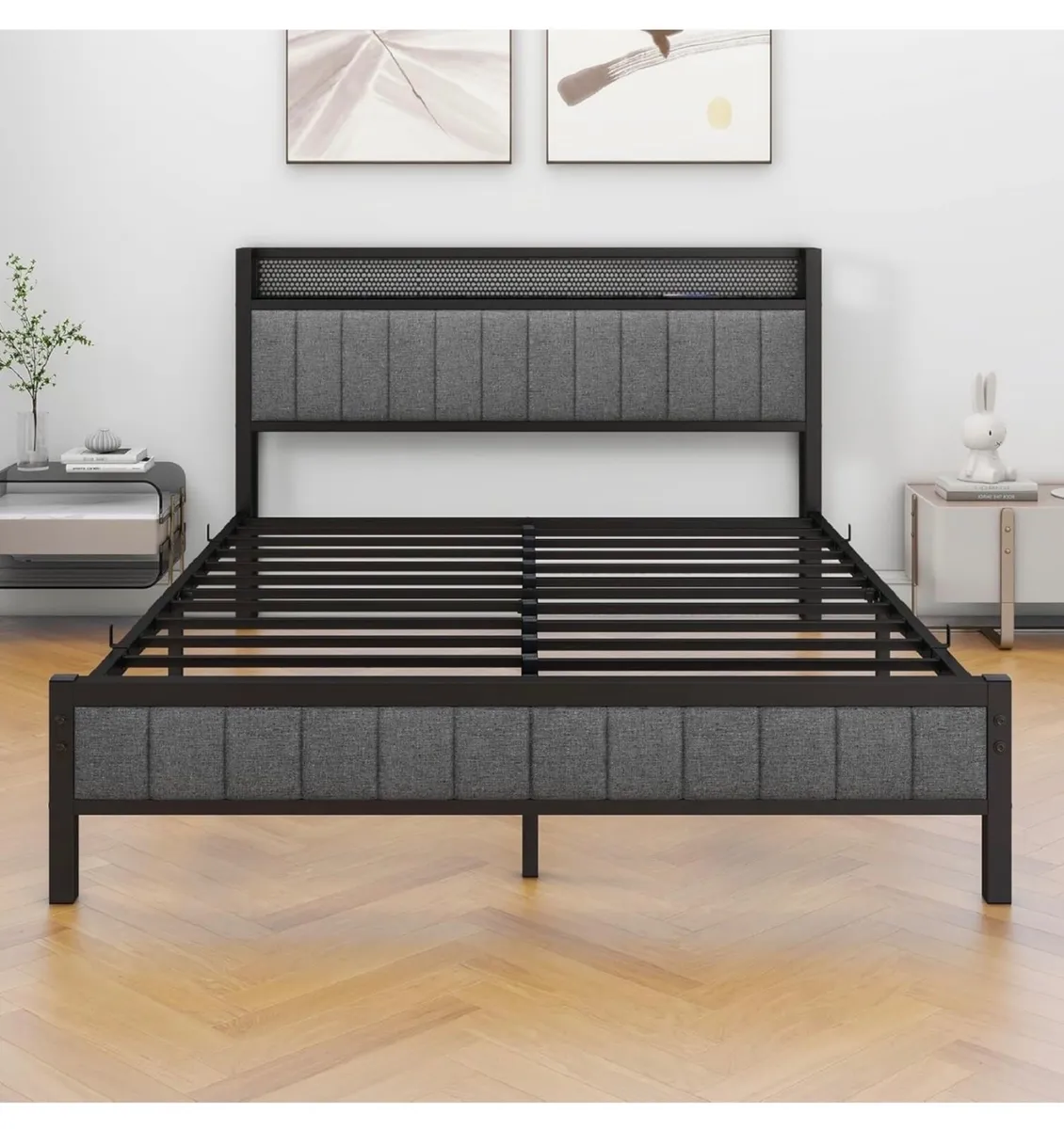 King Size Bed Frame with Storage and Headboard She - Image 4