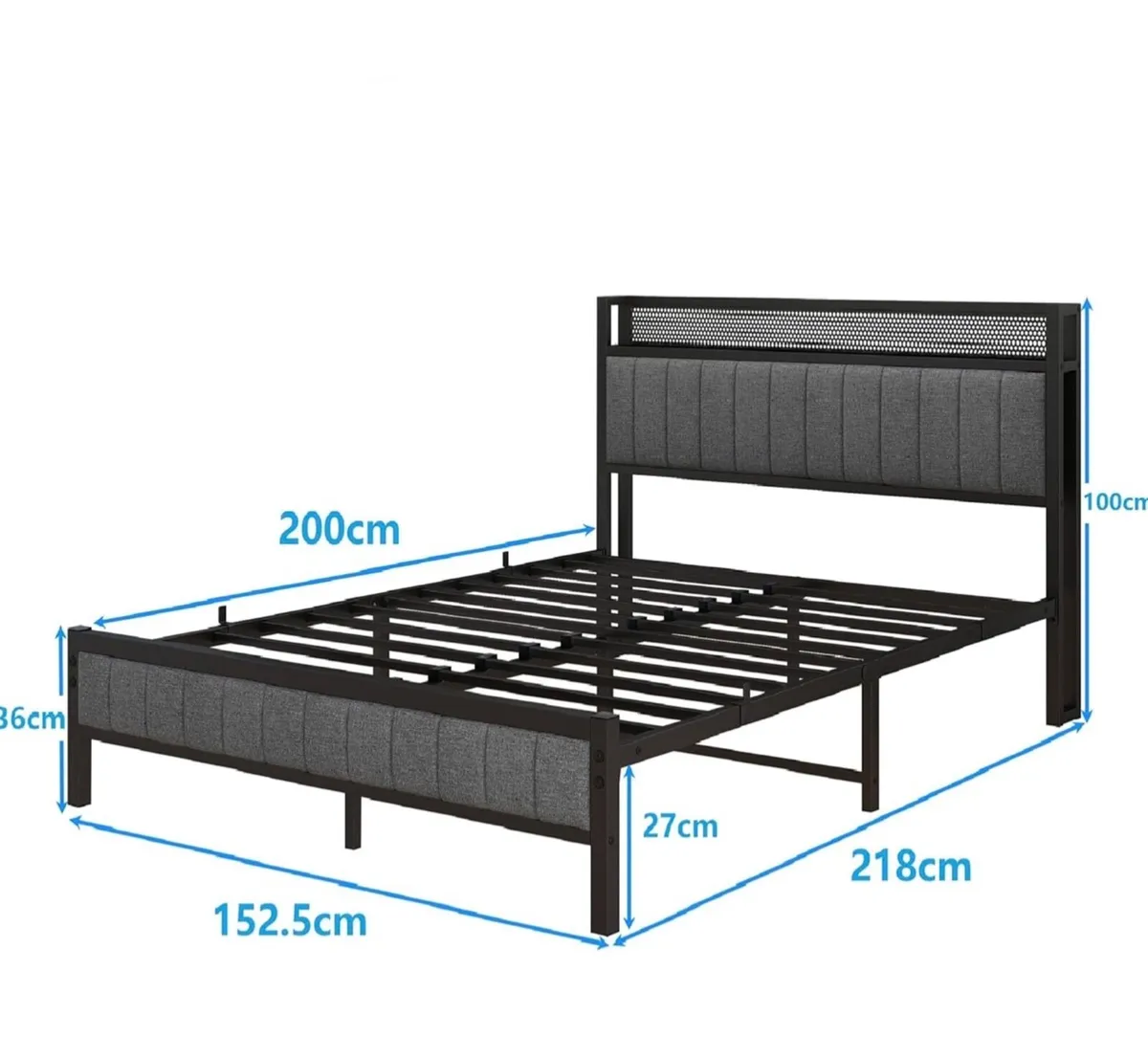 King Size Bed Frame with Storage and Headboard She - Image 2