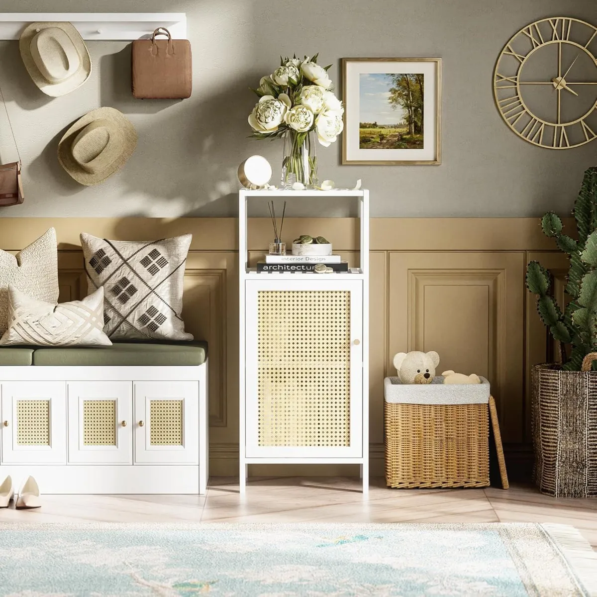 Bamboo Cabinet Bathroom Storage with Rattan Doors - Image 2