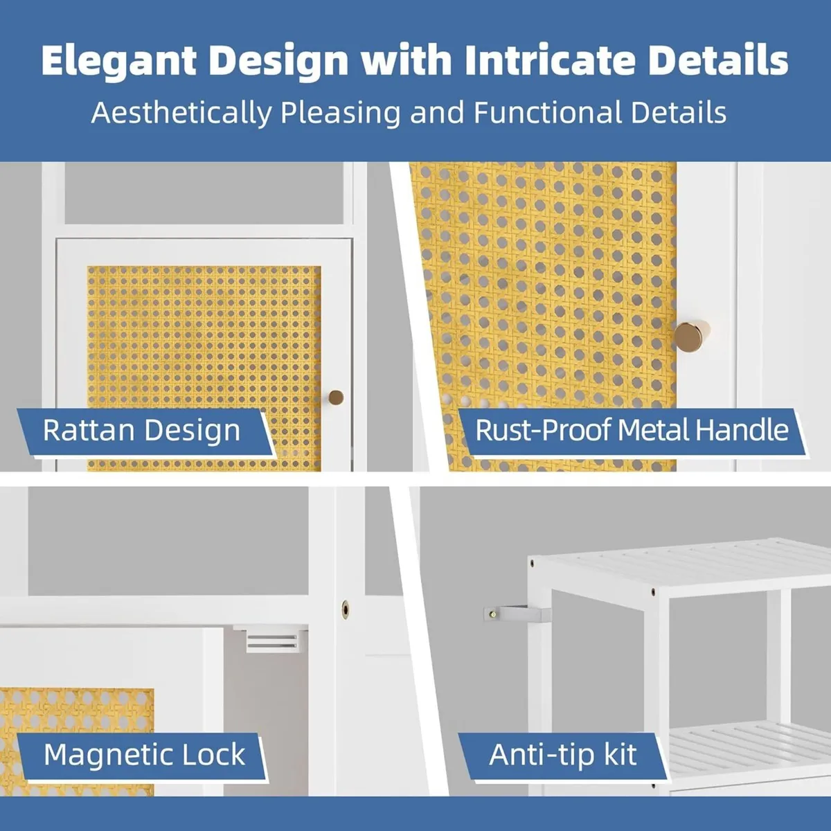 Bamboo Cabinet Bathroom Storage with Rattan Doors - Image 4
