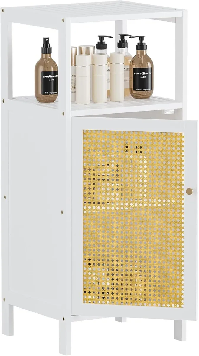 Bamboo Cabinet Bathroom Storage with Rattan Doors - Image 1