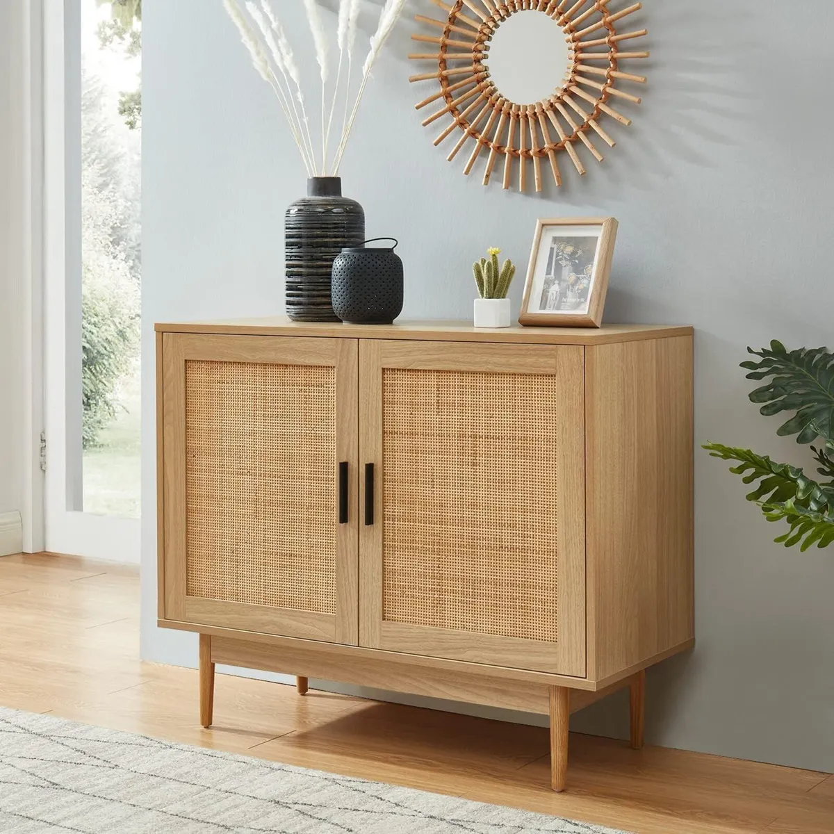 Sideboard AMANA oak effect and rattan cane 90cm - Image 2