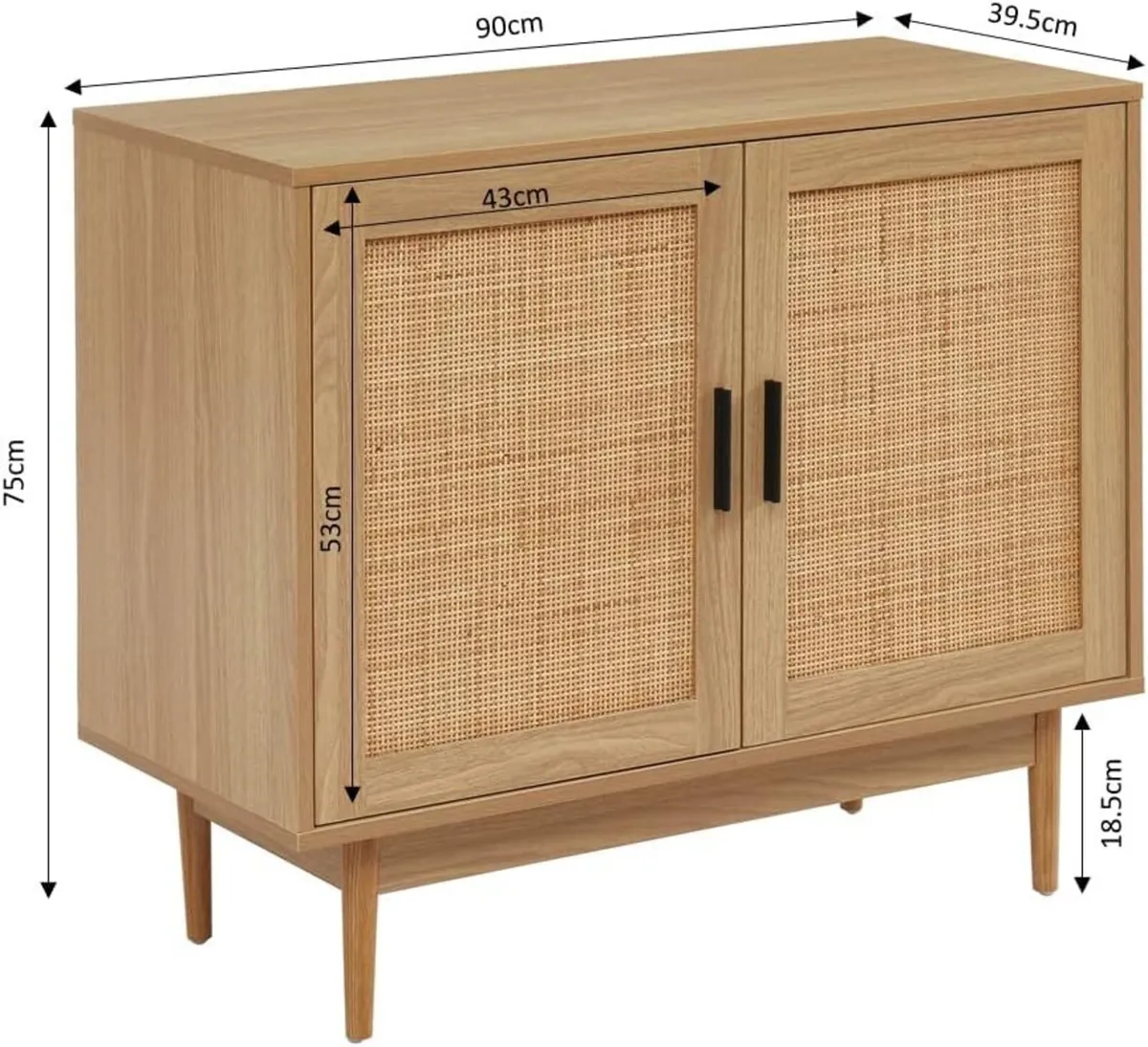 Sideboard AMANA oak effect and rattan cane 90cm - Image 3