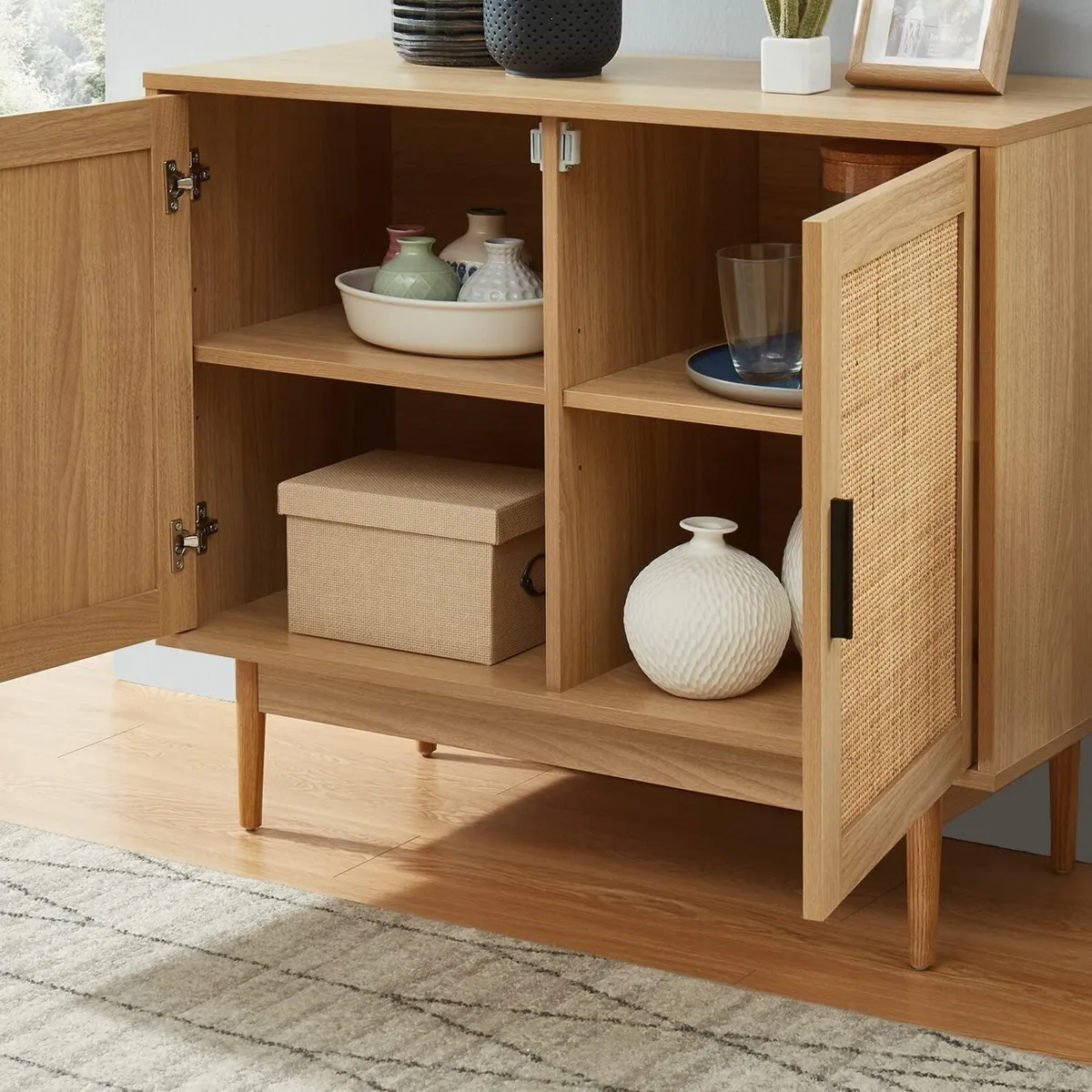 Sideboard AMANA oak effect and rattan cane 90cm - Image 4